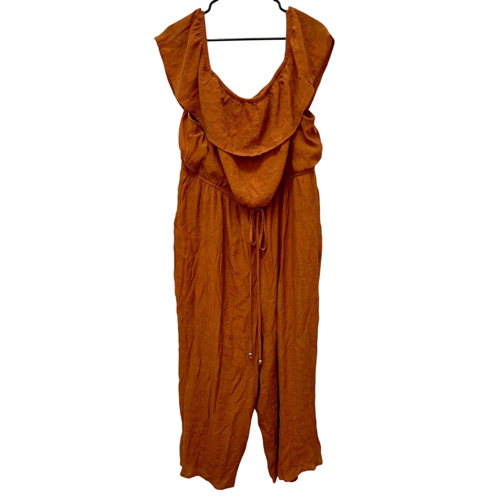 Tacera Rust Orange Ruffle Gauze Jumpsuit Plus Size 2X Wide Leg
